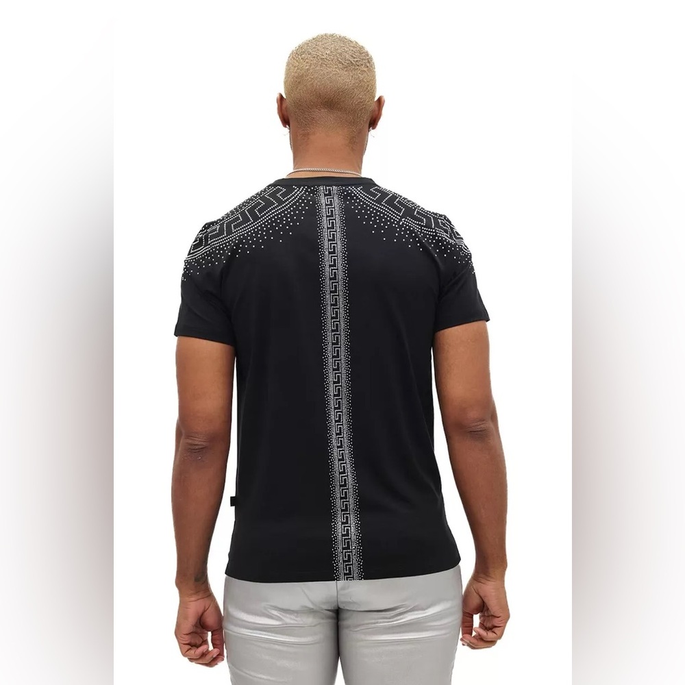 Men Rhinestone Medusa Greek Pattern Crew-neck T-Shirt - Picture 3 of 6